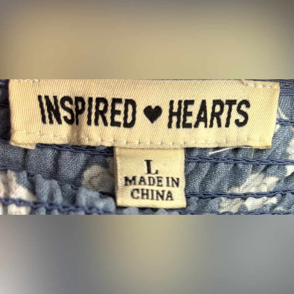 Inspired Hearts L Feminine Boho Smocked Gray Blue Ditsy Floral Jumpsuit - Picture 7 of 8